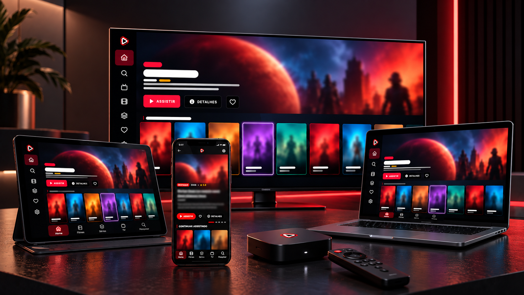 Nexon TV em uma televisão, notebook, tablet e celular